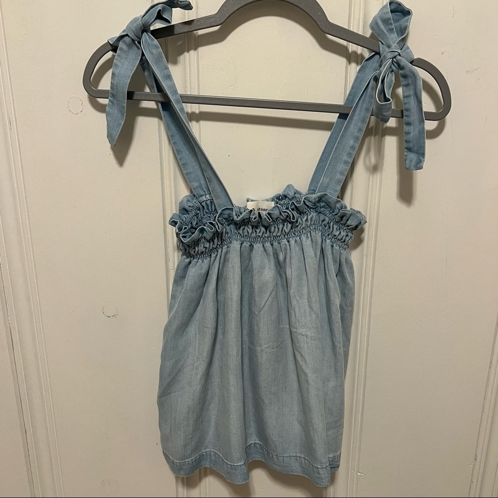 Anthropologie Light Blue Tie-Strap Denim Tank Top